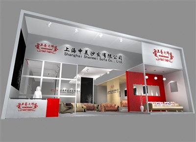80平米展臺(tái)設(shè)計(jì)制作：一面開口/現(xiàn)代/型材結(jié)構(gòu)/灰色，為家具展展商而作（免費(fèi)使用）