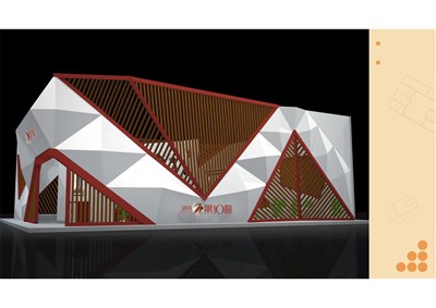 110平米展臺設(shè)計制作：三面開口/前衛(wèi)/型材結(jié)構(gòu)/咖啡色，為房產(chǎn)展展商而作（免費使用）