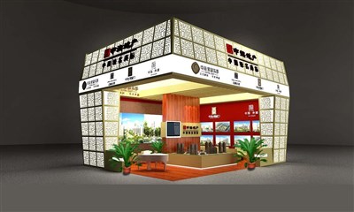 60平米展臺設計制作：二面開口/前衛(wèi)/型材結(jié)構(gòu)/米色，為房產(chǎn)展展商而作（免費使用）