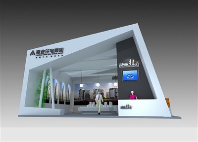 49平米展臺設計制作：二面開口/前衛(wèi)/木質結構/灰色，為房產(chǎn)展展商而作（免費使用）