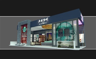 52平米展臺設(shè)計制作：三面開口/前衛(wèi)/木質(zhì)結(jié)構(gòu)/彩色，為房產(chǎn)展展商而作（免費使用）