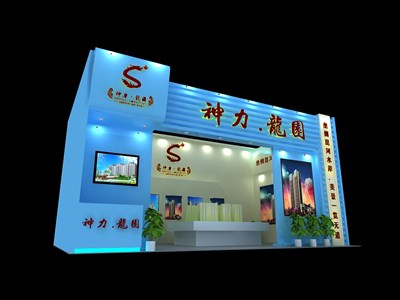 36平米展臺設(shè)計制作：一面開口/現(xiàn)代/木質(zhì)結(jié)構(gòu)/藍(lán)色，為家具展展商而作（免費使用）