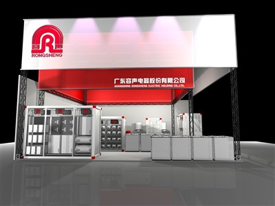 81平米展臺(tái)設(shè)計(jì)制作：二面開(kāi)口/現(xiàn)代/型材結(jié)構(gòu)/紅色，為家電展展商而作（免費(fèi)使用）
