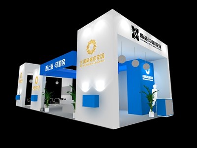 75平米展臺設計制作：四面開口/現(xiàn)代/木質結構/白色，為房產展展商而作（免費使用）