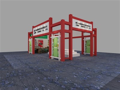 54平米展臺設(shè)計(jì)制作：三面開口/現(xiàn)代/木質(zhì)結(jié)構(gòu)/紅色，為茶博會(huì)展商而作（免費(fèi)使用）