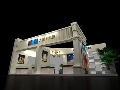 80平米展臺設計制作：二面開口/歐式/型材結構/灰色，為房產(chǎn)展展商而作（免費使用）