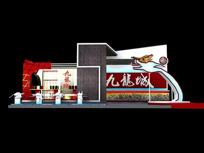 84平米展臺設(shè)計制作：三面開口/現(xiàn)代/型材結(jié)構(gòu)/彩色，為房產(chǎn)展展商而作（免費(fèi)使用）