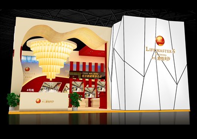 91平米展臺設(shè)計制作：二面開口/前衛(wèi)/型材結(jié)構(gòu)/紅色，為房產(chǎn)展展商而作（免費使用）
