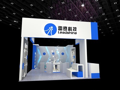 54平米展臺(tái)設(shè)計(jì)制作：三面開口/現(xiàn)代/型材結(jié)構(gòu)/白色，為電子展展商而作（免費(fèi)使用）