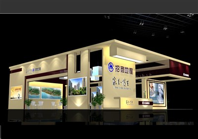 143平米展臺設計制作：三面開口/現(xiàn)代/木質(zhì)結(jié)構(gòu)/米色，為房產(chǎn)展展商而作（免費使用）