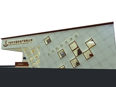 78平米展臺(tái)設(shè)計(jì)制作：二面開口/歐式/木質(zhì)結(jié)構(gòu)/米色，為房產(chǎn)展展商而作（免費(fèi)使用）