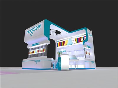 36平米展臺設計制作：三面開口/現(xiàn)代/型材結(jié)構(gòu)/白色，為電子展展商而作（免費使用）