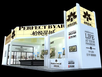 72平米展臺設(shè)計制作：二面開口/前衛(wèi)/木質(zhì)結(jié)構(gòu)/白色，為房產(chǎn)展展商而作（免費使用）
