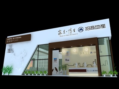 132平米展臺設(shè)計制作：二面開口/前衛(wèi)/型材結(jié)構(gòu)/白色，為房產(chǎn)展展商而作（免費使用）
