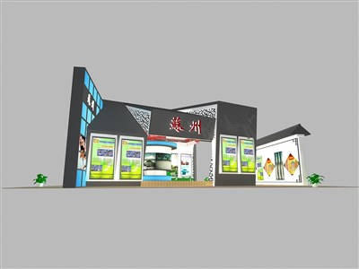 512平米展臺設(shè)計制作：三面開口/現(xiàn)代/木質(zhì)結(jié)構(gòu)/灰色，為旅游展展商而作（免費使用）