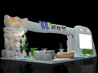 144平米展臺(tái)設(shè)計(jì)制作：四面開口/前衛(wèi)/型材結(jié)構(gòu)/灰色，為旅游展展商而作（免費(fèi)使用）
