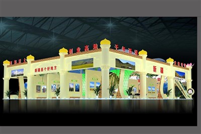 810平米展臺設計制作：四面開口/歐式/木質結構/米色，為旅游展展商而作（免費使用）