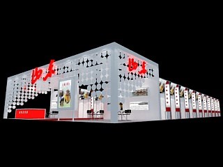 576平米展臺設(shè)計制作：三面開口/現(xiàn)代/型材結(jié)構(gòu)/白色，為旅游展展商而作（免費(fèi)使用）