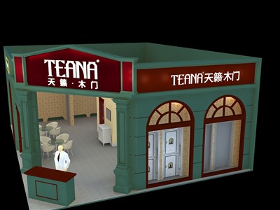99平米展臺設計制作：二面開口/現(xiàn)代/木質(zhì)結(jié)構/綠色，為建材展展商而作（免費使用）