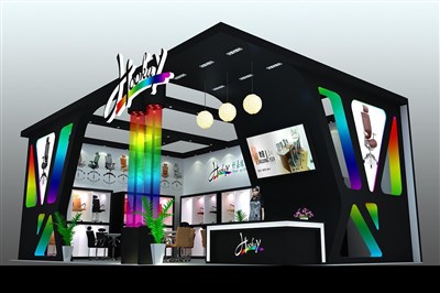77平米展臺設(shè)計制作：二面開口/現(xiàn)代/木質(zhì)結(jié)構(gòu)/彩色，為建材展展商而作（免費使用）