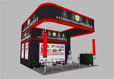 36平米展臺(tái)設(shè)計(jì)制作：三面開口/現(xiàn)代/木質(zhì)結(jié)構(gòu)/黑色，為建材展展商而作（免費(fèi)使用）