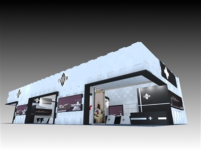 240平米展臺(tái)設(shè)計(jì)制作：三面開口/現(xiàn)代/木質(zhì)結(jié)構(gòu)/白色，為建材展展商而作（免費(fèi)使用）