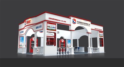 96平米展臺設(shè)計制作：四面開口/歐式/木質(zhì)結(jié)構(gòu)/白色，為建材展展商而作（免費使用）