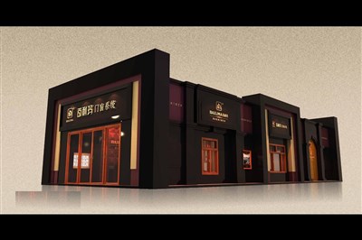 189平米展臺設(shè)計(jì)制作：二面開口/現(xiàn)代/木質(zhì)結(jié)構(gòu)/黑色，為建材展展商而作（免費(fèi)使用）
