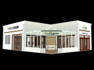 140平米展臺設(shè)計制作：二面開口/現(xiàn)代/木質(zhì)結(jié)構(gòu)/米色，為建材展展商而作（免費使用）