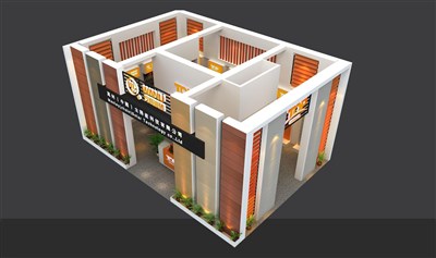 70平米展臺設計制作：二面開口/前衛(wèi)/型材結構/橙色，為建材展展商而作（免費使用）
