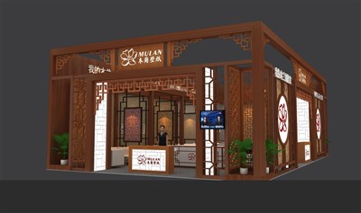 135平米展臺設計制作：三面開口/中式/木質結構/咖啡色，為建材展展商而作（免費使用）