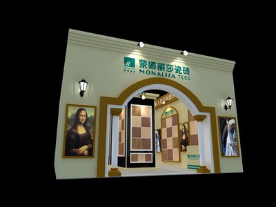 144平米展臺設計制作：一面開口/歐式/木質結構/米色，為建材展展商而作（免費使用）