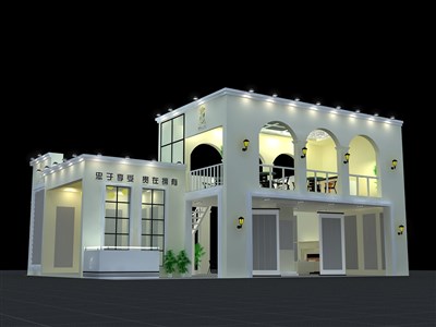 130平米展臺設(shè)計(jì)制作：三面開口/歐式/木質(zhì)結(jié)構(gòu)/白色，為建材展展商而作（免費(fèi)使用）