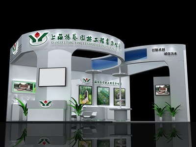 54平米展臺設計制作：三面開口/現代/木質結構/白色，為綜合展展商而作（免費使用）