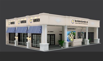 192平米展臺設計制作：一面開口/歐式/木質結構/米色，為建材展展商而作（免費使用）