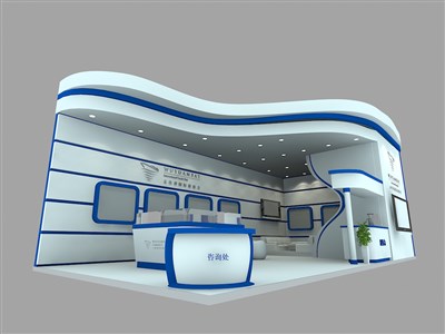 72平米展臺設(shè)計制作：二面開口/現(xiàn)代/木質(zhì)結(jié)構(gòu)/藍(lán)色，為綜合展展商而作（免費使用）