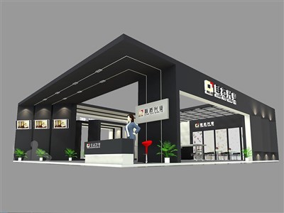 180平米展臺(tái)設(shè)計(jì)制作：三面開口/現(xiàn)代/木質(zhì)結(jié)構(gòu)/黑色，為建材展展商而作（免費(fèi)使用）