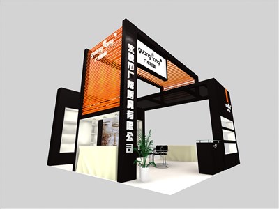 36平米展臺(tái)設(shè)計(jì)制作：三面開口/現(xiàn)代/木質(zhì)結(jié)構(gòu)/黑色，為建材展展商而作（免費(fèi)使用）