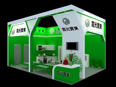 54平米展臺(tái)設(shè)計(jì)制作：二面開(kāi)口/現(xiàn)代/木質(zhì)結(jié)構(gòu)/綠色，為建材展展商而作（免費(fèi)使用）