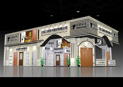 135平米展臺設(shè)計(jì)制作：三面開口/歐式/木質(zhì)結(jié)構(gòu)/白色，為建材展展商而作（免費(fèi)使用）