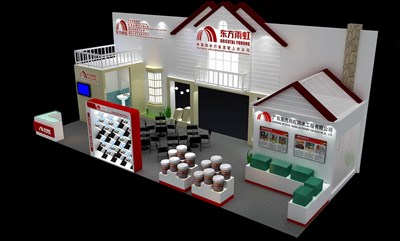 90平米展臺設計制作：三面開口/田園/木質(zhì)結(jié)構(gòu)/白色，為建材展展商而作（免費使用）