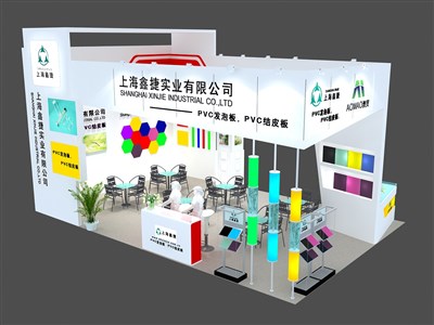 54平米展臺設計制作：三面開口/現(xiàn)代/木質(zhì)結(jié)構(gòu)/白色，為建材展展商而作（免費使用）