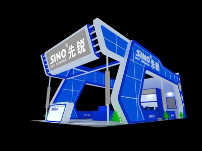 72平米展臺設(shè)計制作：三面開口/現(xiàn)代/木質(zhì)結(jié)構(gòu)/藍色，為建材展展商而作（免費使用）