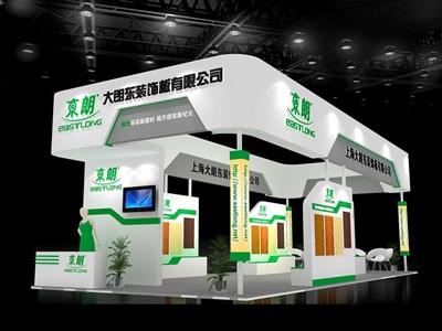 40平米展臺(tái)設(shè)計(jì)制作：四面開口/現(xiàn)代/木質(zhì)結(jié)構(gòu)/白色，為建材展展商而作（免費(fèi)使用）
