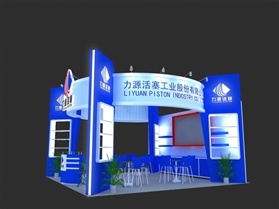 36平米展臺(tái)設(shè)計(jì)制作：三面開口/現(xiàn)代/木質(zhì)結(jié)構(gòu)/藍(lán)色，為建材展展商而作（免費(fèi)使用）