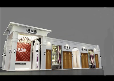 90平米展臺(tái)設(shè)計(jì)制作：二面開口/歐式/木質(zhì)結(jié)構(gòu)/白色，為建材展展商而作（免費(fèi)使用）