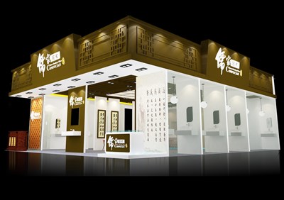 120平米展臺設(shè)計制作：二面開口/中式/木質(zhì)結(jié)構(gòu)/咖啡色，為建材展展商而作（免費使用）