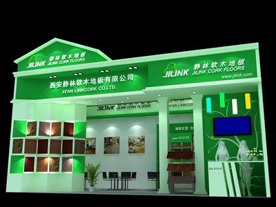 40.5平米展臺設計制作：一面開口/現代/木質結構/綠色，為建材展展商而作（免費使用）