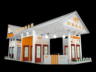 72平米展臺設(shè)計制作：三面開口/田園/木質(zhì)結(jié)構(gòu)/白色，為建材展展商而作（免費使用）