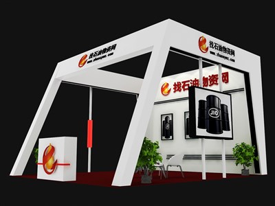 42平米展臺設計制作：三面開口/現(xiàn)代/木質結構/黑色，為能源展展商而作（免費使用）